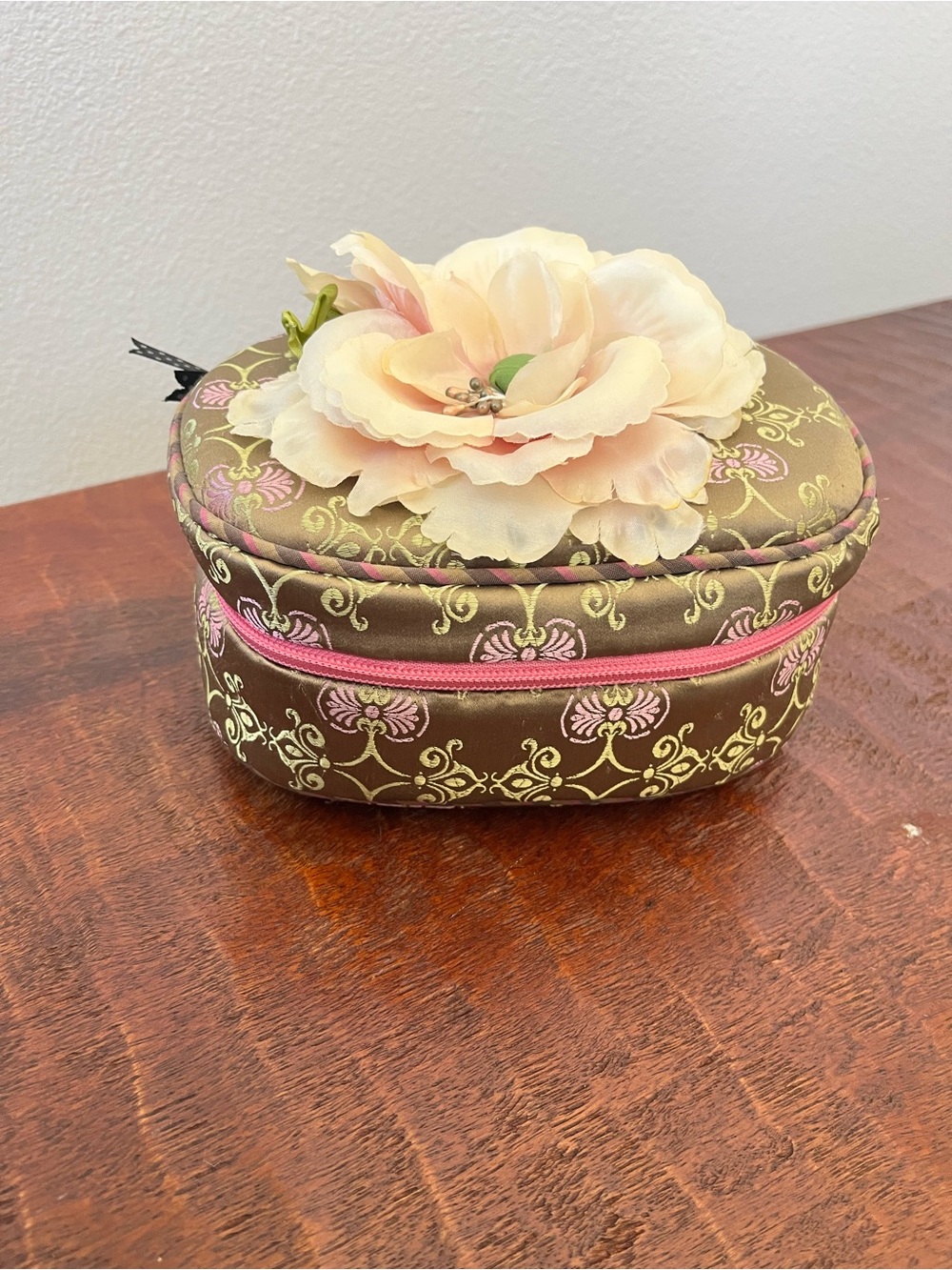 Vintage Style Goody Goody Floral Green Brocade Victorian Travel Jewelry Case